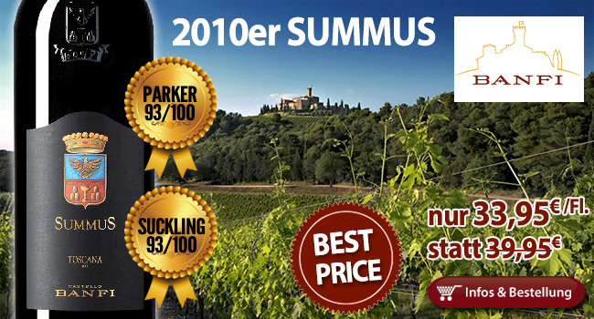 15% Rabatt: 2010er Summus – Banfi nur 33,95€/Fl. statt 39,95 Fl.