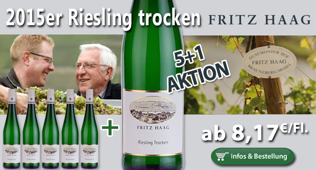 <br />
5+1 AKTION: 2015er Riesling trocken – Fritz Haag