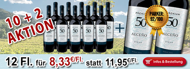 10+2 AKTION: 2012 Alceno 50 Barricas Syrah Jumilla 92/100 Punkte